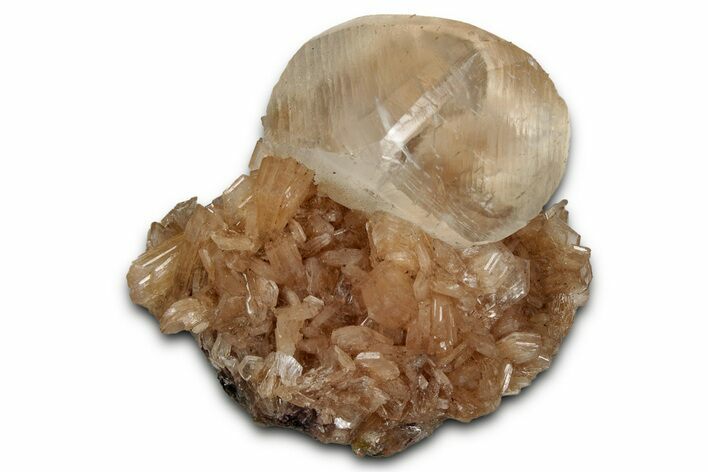 Gemmy Calcite Crystals on Peach Stilbite - India - India #342979